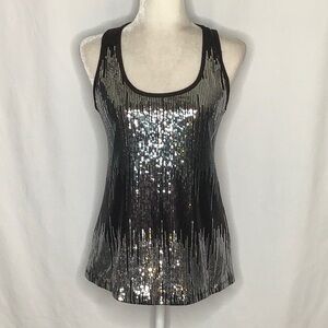 Black And Silver Metallic Sequin Racerback Tank Top Size M